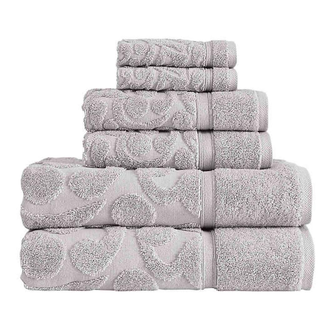 SALBAKOS Sculpted Jacquard 6-Piece Towel Set - Stone Grey