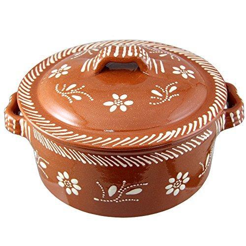 Vintage Portuguese Traditional Clay Terracotta Casserole With Lid Made In Portugal Cazuela (N.2 8" Diameter)