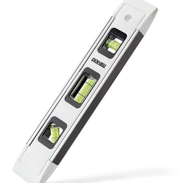 DOWELL Magnetic Torpedo Level Mini Bubble Level Box Spirit Level Alloy Frame 180/90/45 Degree 9-Inch (1, White)