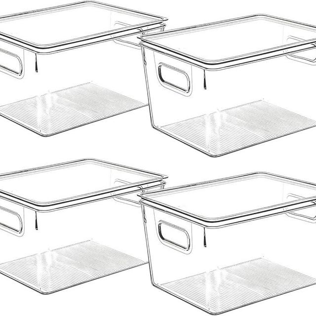Clear Storage Bins with Lids, Stackable Pantry Organizers and Storage Plastic Containers, Fridge Organizer Bins Kitchen Cabinet Organizer Bin for Organizing Refrigerator Organization