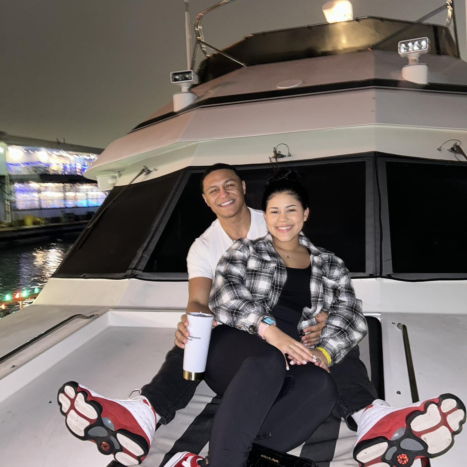 Our first time on a yacht together for a holiday party 🥳