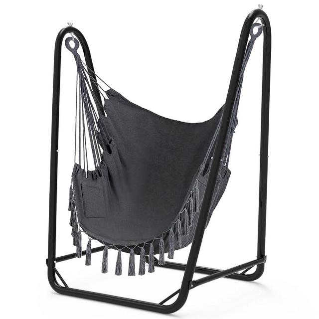 Unique U-Shaped Hammock Chair with Stand,Sturdy & Rust-Resistant,Free Gray Cotton Hammock Chair