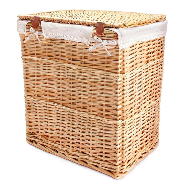 Serdic Handwoven Wicker Laundry Basket with Lid, 90L Capacity,with Removable Liner Bags and Lips,Clothes Hamper, Laundry Sorter, Natural