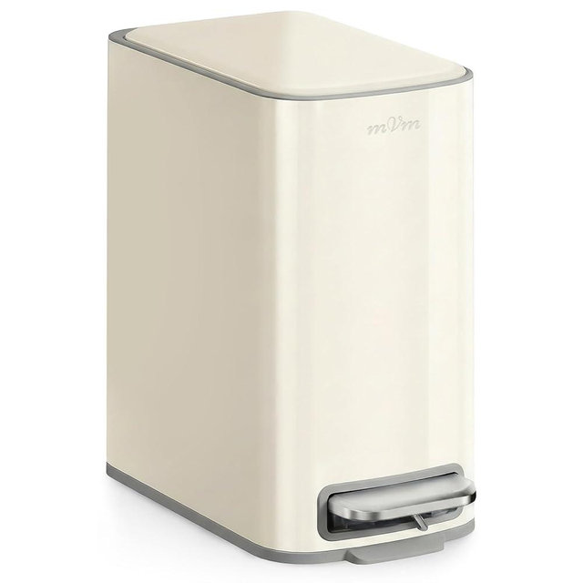 mVm Bathroom Trash Can, 1.6 Gal/ 6L Slim Step Trash Can with Lid, Small Garbage Can with Removable Bucket (Ivory)