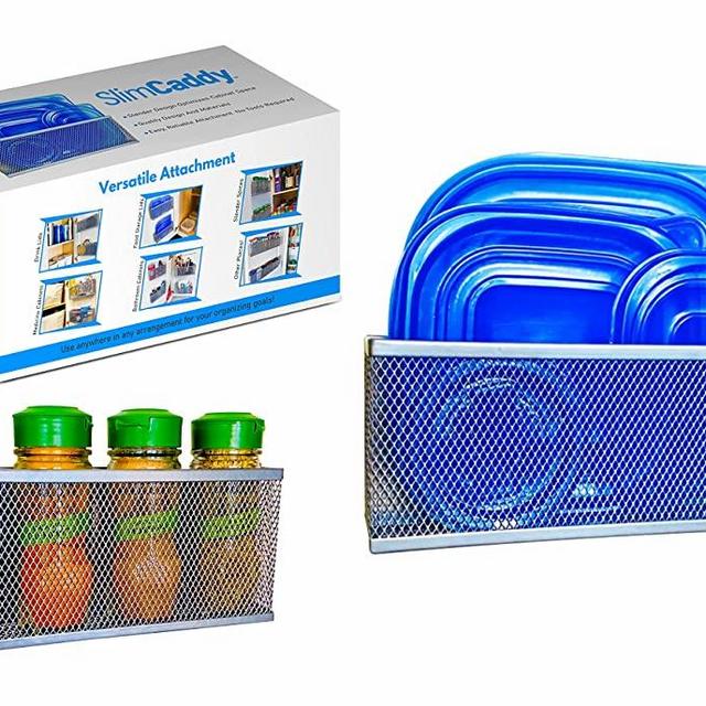 SLIM CADDY Cabinet Organizer | Optimize Your Cabinet Space | Cabinet Door Organizer | Durable, Slender Design | Kitchen Cabinet Organizer, Pantry, Bathroom Cabinet Organizer, Craft Room, Office Organization, Apartment, RV, Dorm - Lid Organizer, Spice Organizer, Makeup Organizer, and Much More | 2 Organizers