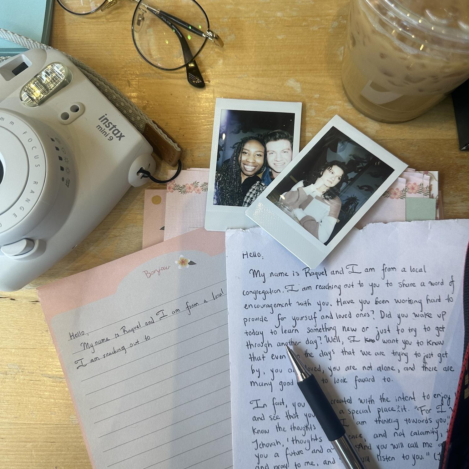 Doing letter writing together at the café