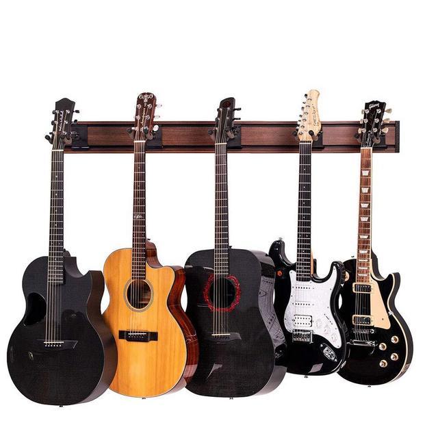 String Swing 5 Guitar Wall Rack Mount for Electric Acoustic and Bass Guitars – Walnut Print Aluminum Slatwall – Museum Quality – Made in the USA SW5RL-BW-K