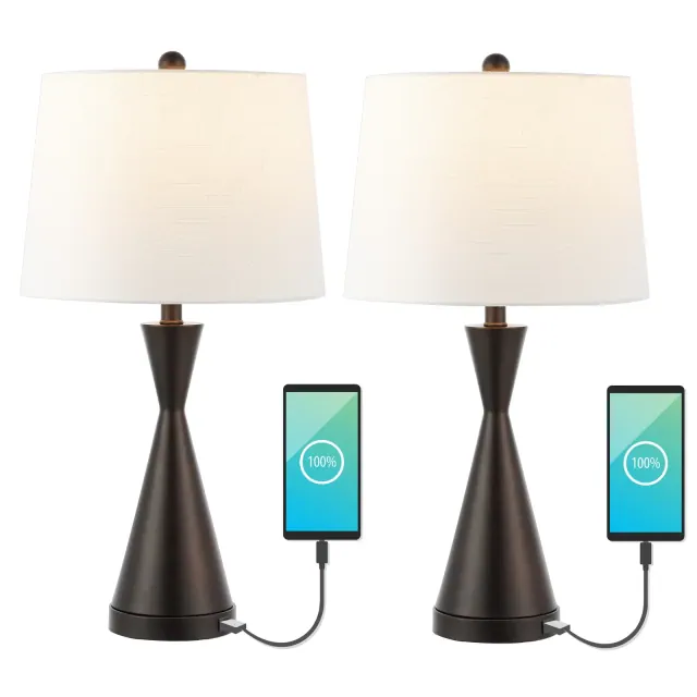 JONATHAN Y Colton 26" French Country Farmhouse Iron LED Table Lamp with USB Charging Port, Oil Rubbed Bronze