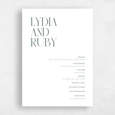 Forest, Green Wedding Program - Amberley Letterpress