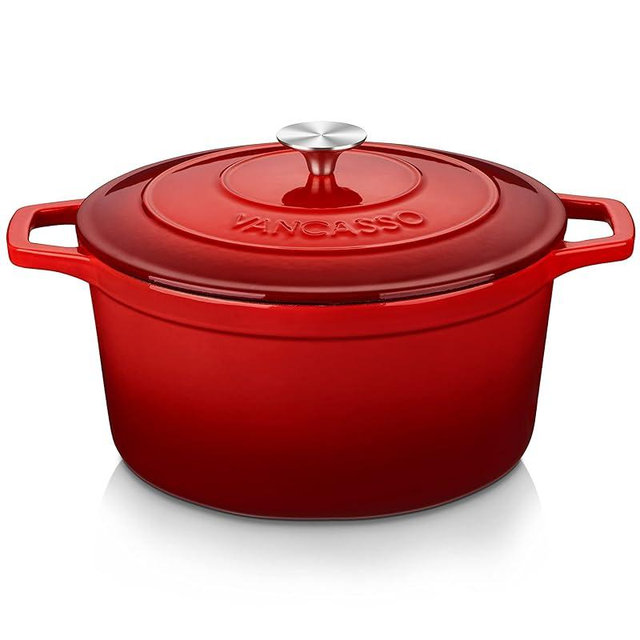 vancasso Enameled Cast Iron Dutch Oven, 7.5 QT Dutch Oven Pot with Lid,Round Enamel Dutch Oven for Bread Baking, Non Stick Enamel Coating, Pot's Body Cast Iron, Good Sealing, for All Heat Source