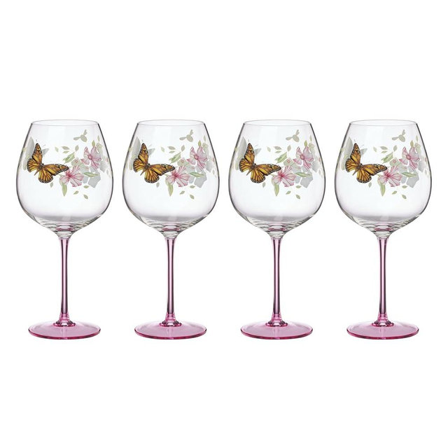 Lenox Glassware, Butterfly Meadow Pink Balloon Wine Glasses, Set of 4, Made From Glass, Dishwasher Safe, Drinking Glasses Set, Home, Kitchen And Dining, Glass Cups (Pink, 4 Pieces, 26 oz Capacity)