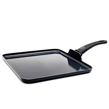 GreenLife CC000605-001 Diamond Healthy Ceramic Nonstick Dishwasher Safe Oven Safe Stay Cool Handle Square Griddle, 11-Inch, Black