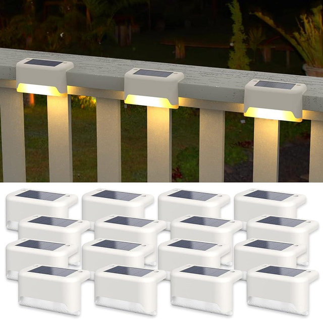 APONUO Solar Deck Lights 16 Pcs, Solar Step Lights Outdoor Waterproof Led Solar Fence Lamp for Patio, Stairs,Garden Pathway, Step and Fences(Warm White)