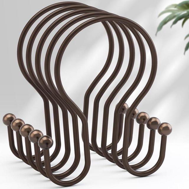 AmazerBath Bronze Shower Curtain Hooks Shower Curtain Rings, Simple Double Hook Shower Curtain Hooks Rust Proof, Metal Smooth Glide Shower Hooks for Shower Curtain Rod, 12 Pcs Shower Rod Hooks