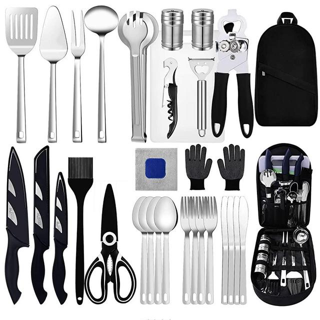 Camping Kitchen Equipment Camping Cooking Utensils Set Portable Picnic Cookware Bag Campfire Barbecue Appliances Essential Gadgets and Accessories Suitable for Tent Campers, Outdoor Picnic barbecues
