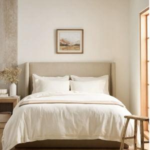 European Linen Double Flange Duvet Cover Set | Queen in Ivory