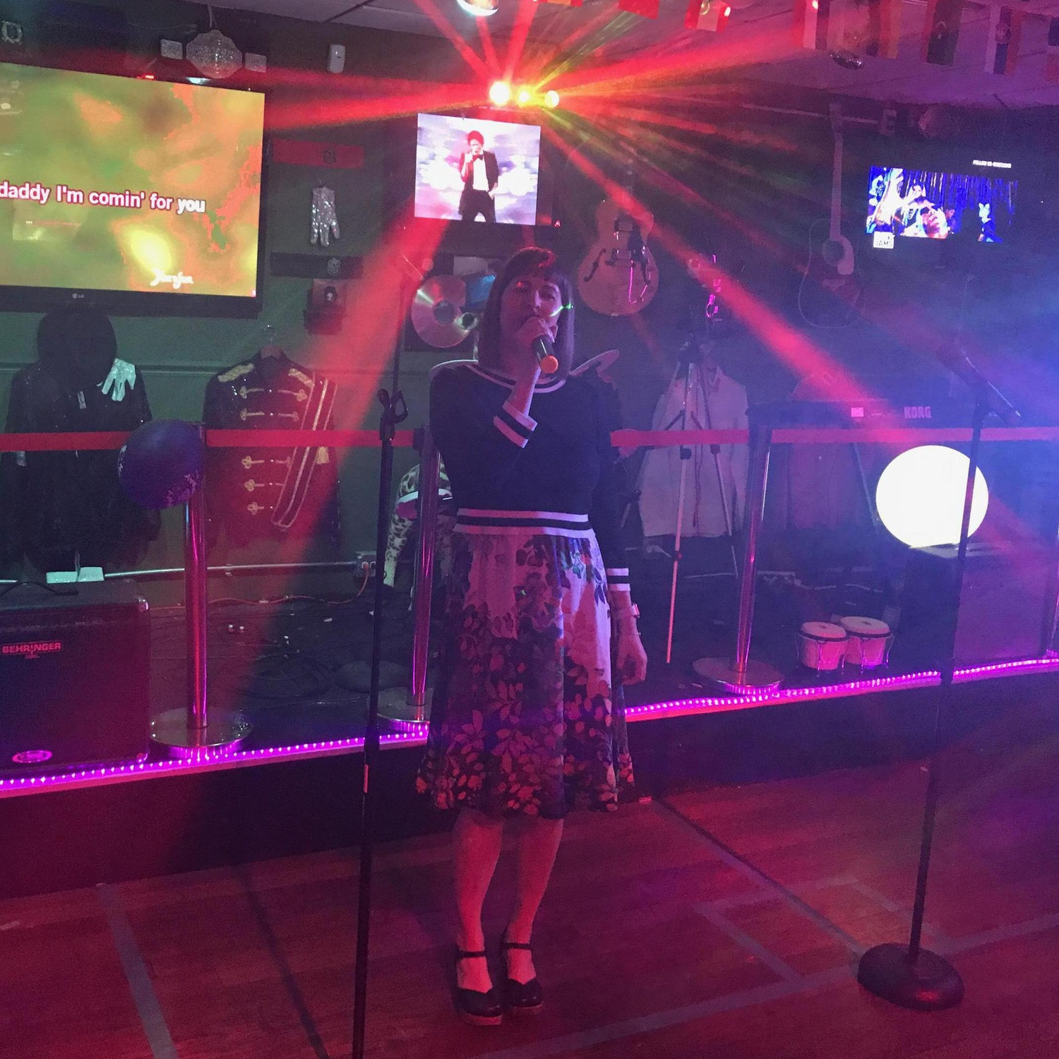 Rachael in all her karaoke glory.