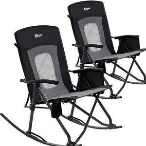 PORTAL Oversized Folding Rocking Camping Chair Portable Outdoor Rocker with High Back Hard Armrests Carry Bag, Supports 400 lbs