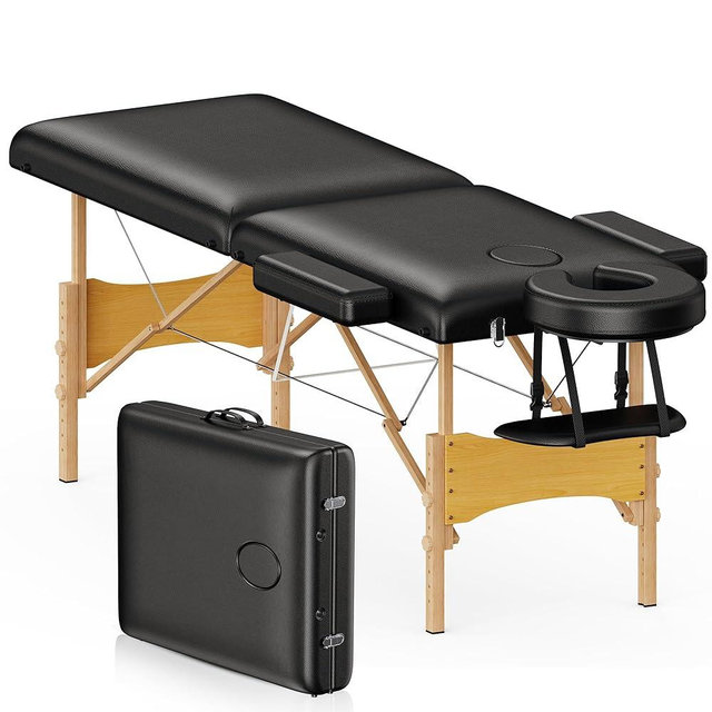Brelley Massage Table Portable Wooden Lash Bed 24" Wide Adjustable Height 2-Fold Spa Table Foldable Tattoo Bed