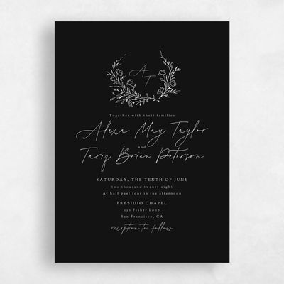 Black Wedding Invitation - Marnina Portrait