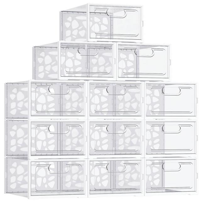 Shoe Storage, 12 Pack, Shoe Boxes Clear Plastic Stackable, 13” x 9” x 5.5”, Shoe Organizer for Closets, Easy to Assemble, Sturdy, Front Opening, Clear Shoe Containers