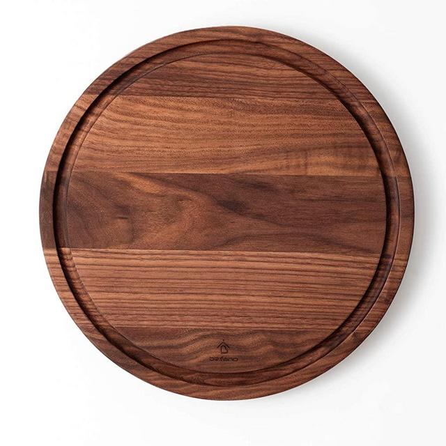 Befano Round Black Walnut Cutting Board for Kitchen with Deep Juice Groove, Cheese Board, Charcuterie Board, Serving Tray, Chopping Board for Meat, Bread, Gift Box Included (12.5x0.8Inches)