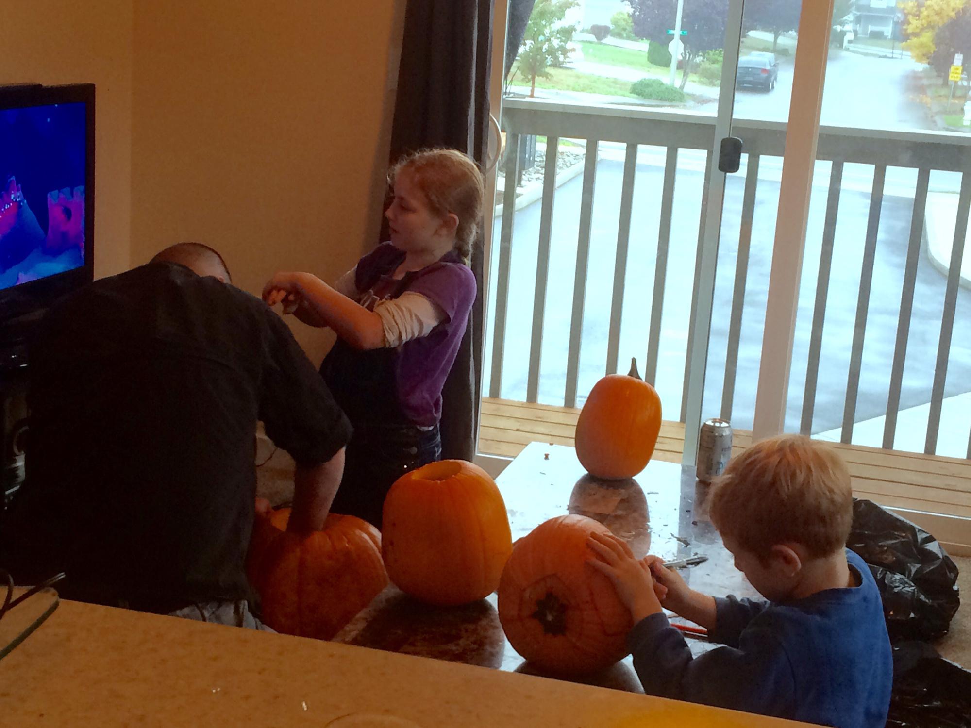 The day Maddie and Tucker met Scott.  We went to the pumpkin patch and he helped them carve pumpkins while I made homemade apple cider.