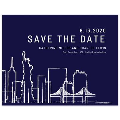 Navy, Blue Wedding Digital Save the Date - Manhattan Skyline