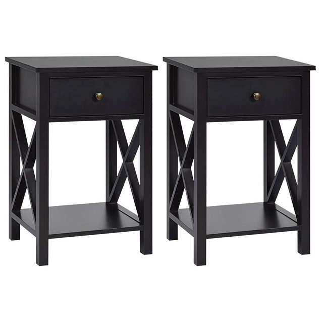 Giantex Nightstand Set of 2, Modern X-Design End Table with Drawer and Open Storage Shelf, Versatile Bedside Tables, Wood Side Table Night Stand for Bedroom, Small Spaces, Easy Assembly, Coffee