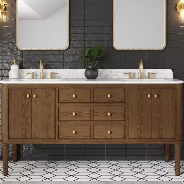 Home Decorators Collection Collette 72 in. Double Sink Cinnamon Oak Bath Vanity with Carrara White Marble Top (Assembled) 23016-VS72-CO