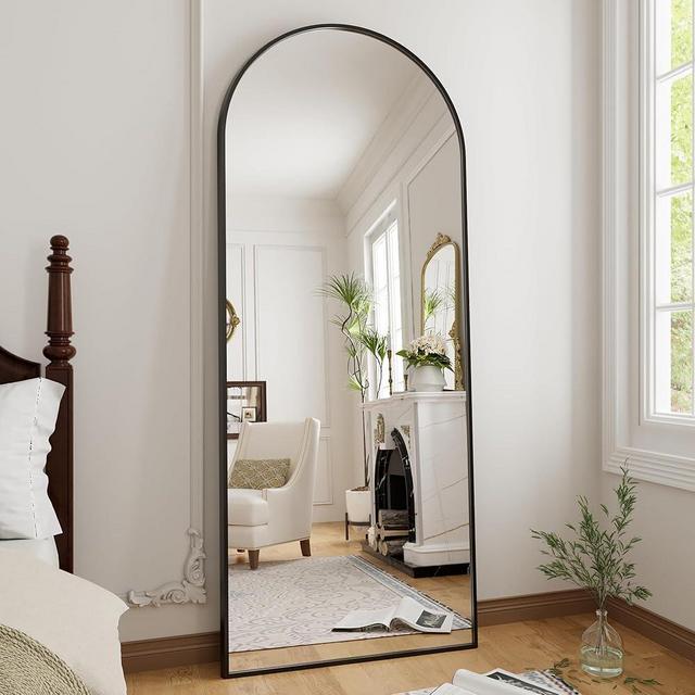 OGCAU Full Length Mirror, 70"x26" Floor Mirror with Stand, Arched-Top Mirror Hanging or Leaning, Standing Mirror, Body Mirror, Wall Mounted Mirror with Aluminum Frame for Bedroom Living Room (Black)