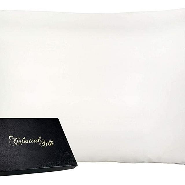 Celestial Silk 100% Silk Pillowcase for Hair Zippered Luxury 25 Momme Mulberry Silk Charmeuse Silk on Both Sides of Cover -Gift Wrapped- (Standard, Natural Undyed White)