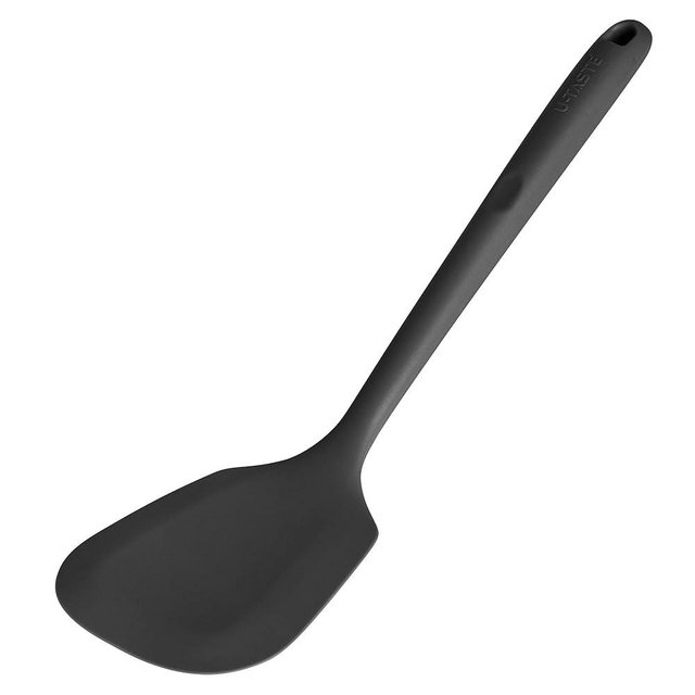 600ºF Heat Resistant Silicone Turner: U-Taste 13.6in Solid Kitchen Spatula Flipper, Food Grade Flexible & Thin Rubber Seamless Cooking Utensil for Flipping Egg, Pancake in Nonstick Cookware (Black)