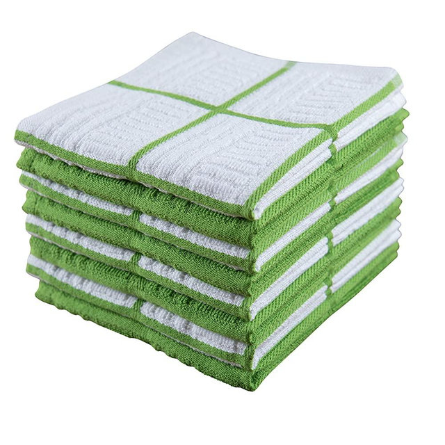 Sticky Toffee Cotton Terry Kitchen Dishcloth, 8 Pack, 12 in x 12 in, Green Check