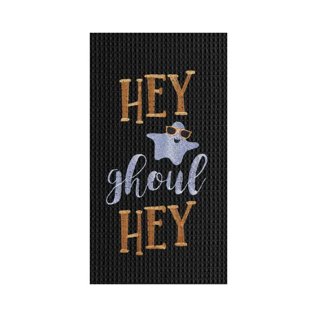 C&F Home Hey Ghoul Hey Ghost Halloween Embroidered Cotton Waffle Weave Kitchen Towel