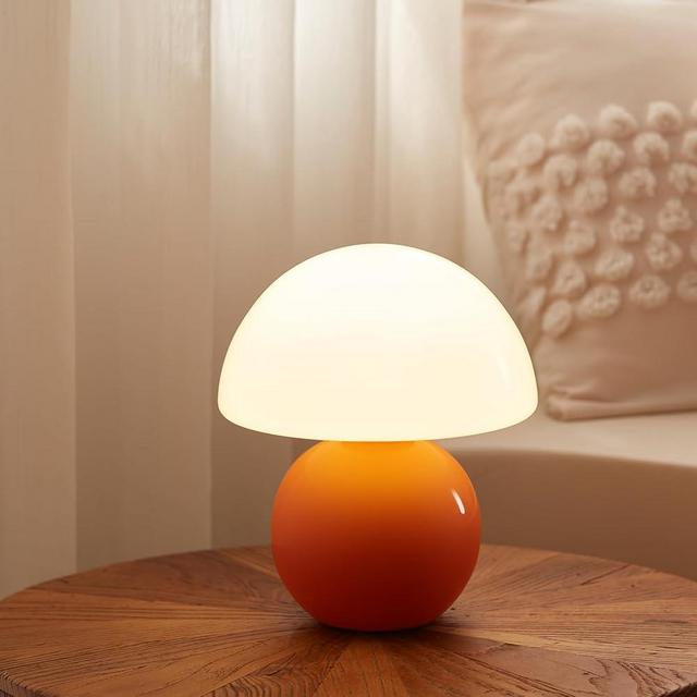 Dawnwake Mushroom Lamp Small Lamp, Table Bedside Nightstand Lamp for Bedroom, Cute Mid Century Modern Lamp Dimmable, Aesthetic Home Decor for Living Room Girl Gifts, Ceramic Base Glass Lamp (Orange)