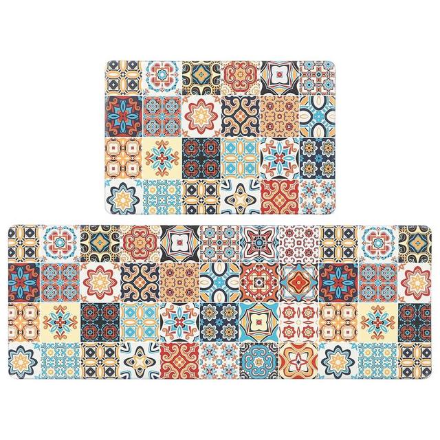 Jabogrii Anti Fatigue Mats for Kitchen Floor, PVC Non Skid Washable Kitchen Rug 2pcs Cushioned Standing Mats Easy to Clean Waterproof Kitchen Carpet Set Sink Rug 17"X48"+17"X28"