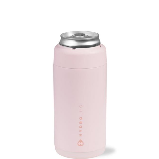 HydroJug Slim Can Cooler - 2-in-1 Insulated Can Cooler Cup - Stainless Steel Slim Can Holder with Non-Slip Rubber Base - Screw-Top Lid - Dishwasher Safe - 12oz, Pink Sand