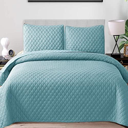 Exclusivo Mezcla Ultrasonic 3-Piece Full/Queen Size Quilt Set with Pillow Shams, Lightweight Bedspread/Coverlet/Bed Cover - (Aqua Blue, 92"x88")