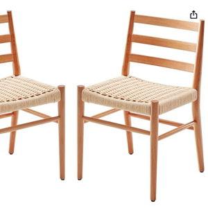 Dining Chairs Set of 2, Woven Rope Seat with Sturdy Metal Frame, Mid Century Modern Dining Room Chairs for Kitchen, Living Room, Restaurant