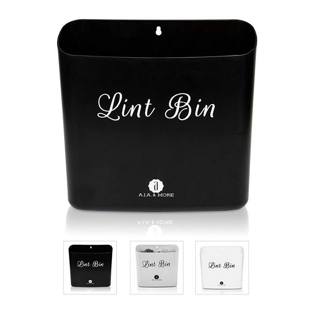 Lint Holder Bin for Laundry Room by A.J.A. & More | Space Saving Waste Bin with Magnetic Strip for Dryer, Washer, or Wall Mount (Matte Black)