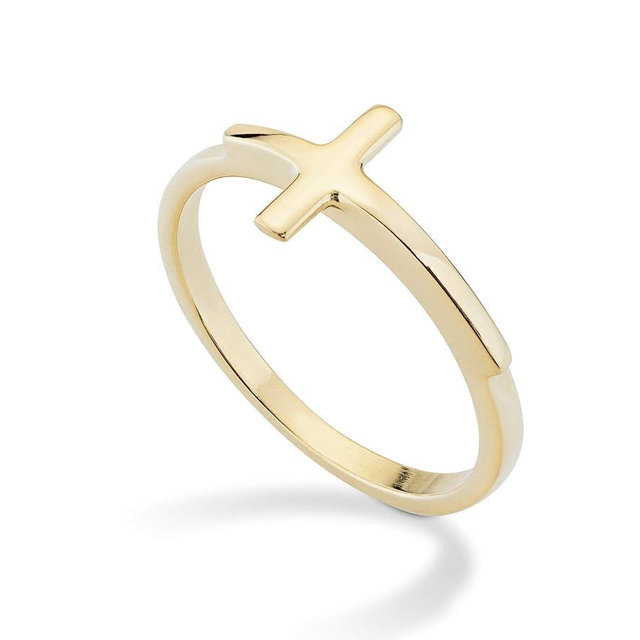 Miabella 925 Sterling Silver or 18K Gold Plated Sideways Cross Ring for Women Made in Italy