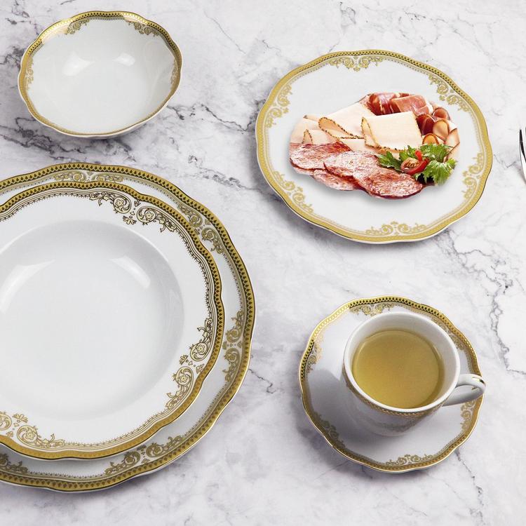 Lorenzo Import, Catherine 57-Piece Wavy Edge Gold Trim Dinnerware
