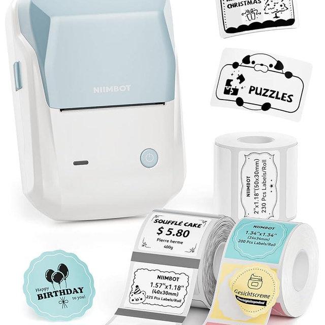 NIIMBOT B1 Label Maker Machine, Thermal Label Printer Easy to Use for Office, Home, Business, Came with 3 Roll Labels(Light Blue)