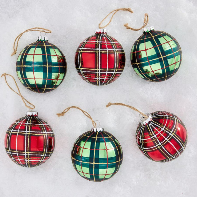 Plaid Ornament Box, Set of 6
