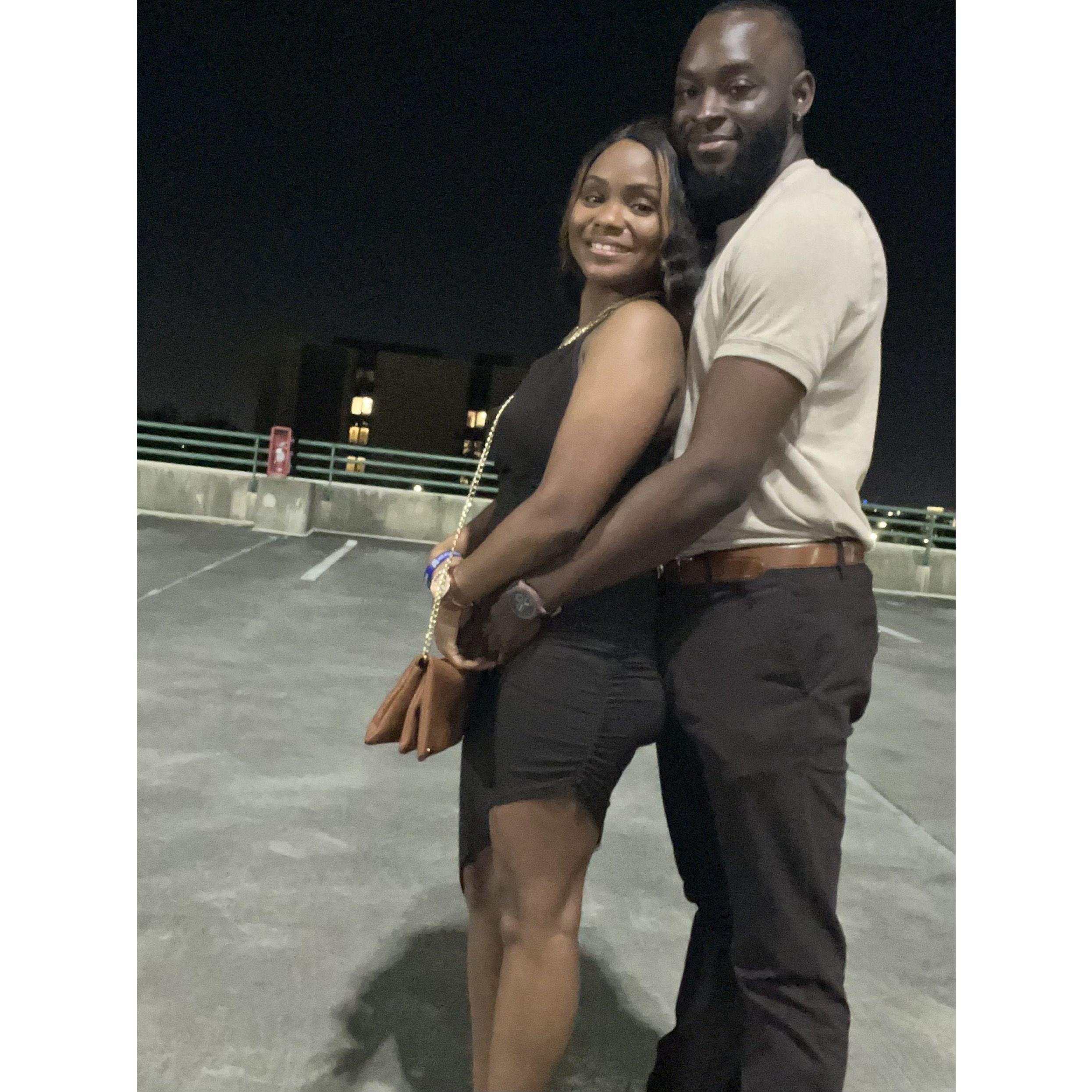 This is after our first date! I wanted to take a picture with her so bad that we went to the top of a parking garage at USF and took this picture on my phone. This is our first picture!