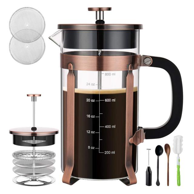 Veken French Press Coffee Maker (8 cups, 34 oz), 304 Stainless Steel Coffee Press with 4 Filter Screens, Durable Easy Clean Heat Resistant Borosilicate Glass - 100% BPA Free