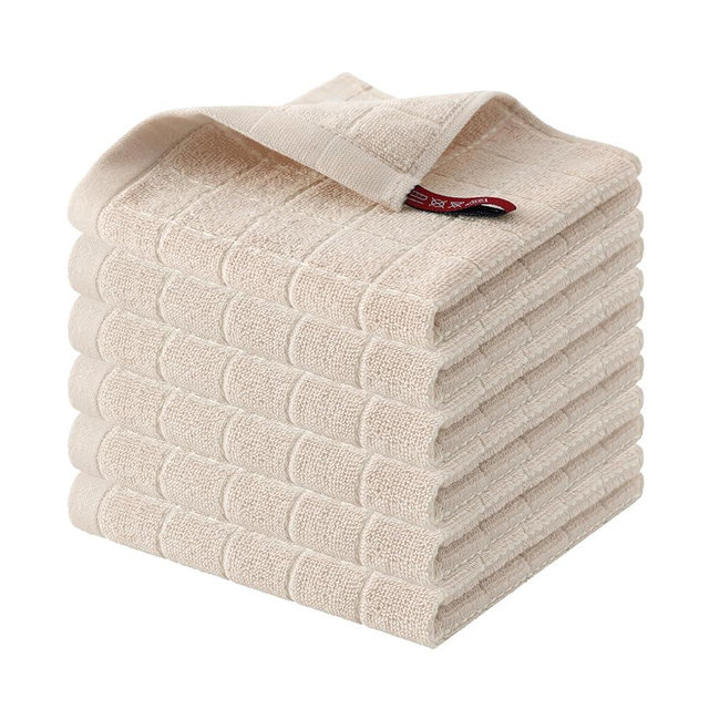 Homaxy 100% Cotton Terry Kitchen Dish Cloths, Ultra Soft and Absorbent Dish Towels for Kitchen, Suitable for Drying and Washing Dishes, 6 Pack, 12 x 12 Inches, Beige