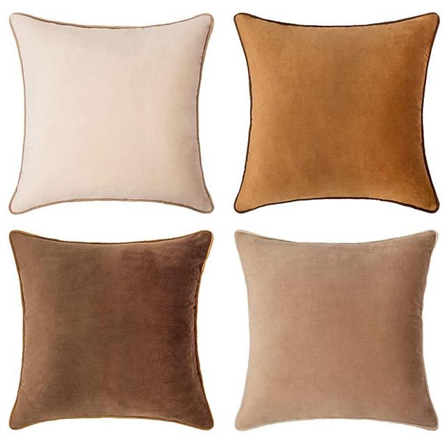 MONDAY MOOSE Decorative Throw Pillow Covers Cushion Cases, Set of 4 Soft Velvet Modern Double-Sided Designs, Mix and Match for Home Decor, Pillow Inserts Not Included (20x20 inch, Brown/Beige)