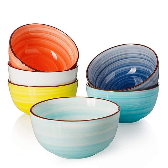 Sweese 127.002 Porcelain Bowls - 20 Ounce for Cereal, Soup, Rice, Salad - Set of 6, Multicolor, Hot Assorted Colors